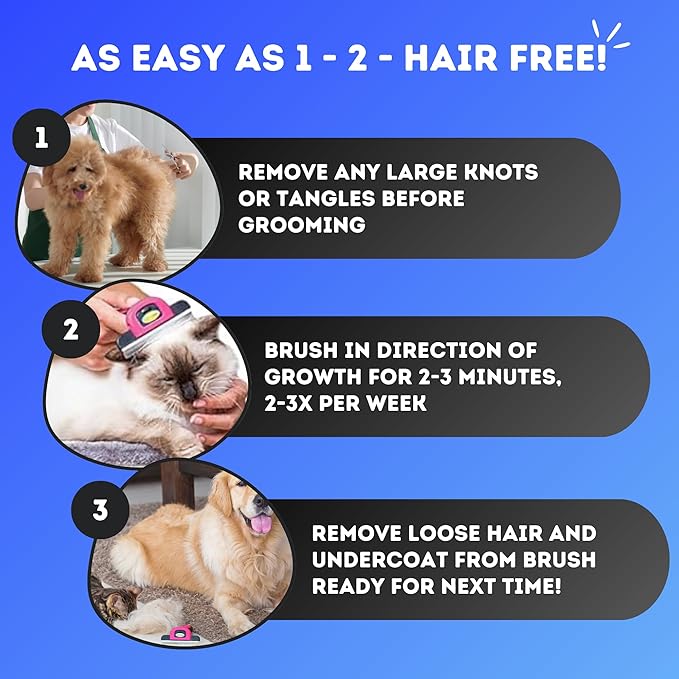 DakPets Stainless Steel Pet Deshedding Tool - Grooming Brush for Cats and Dogs, Removes Trapped Hair, Reduces Shedding by Up to 95%, All Hair Types, Includes Protective Blade Cover, Pink, 4 inches-PawvioPets