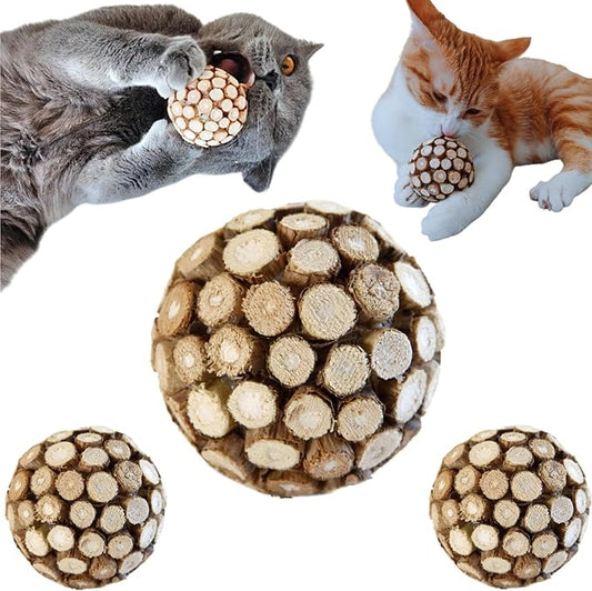 3PCS Cat Ball Toy,Silvervine Ball with Catnip Gall Fruit silvervine Sticks Powder Inside,Catnip Toys for Indoor Cats,Kitten Cleaning Teeth Cat Chew Toy-PawvioPets