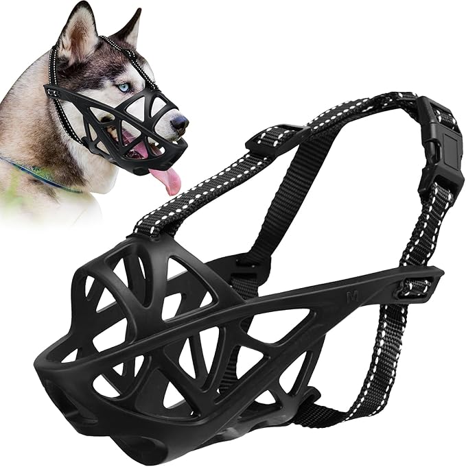 Dog Muzzle for Large Dogs, Breathable Basket Muzzles for Small, Medium and X-Large Aggressive Dog, Allows Panting Drinking, Suitable for Grooming Trimming Training (Black, L)-PawvioPets