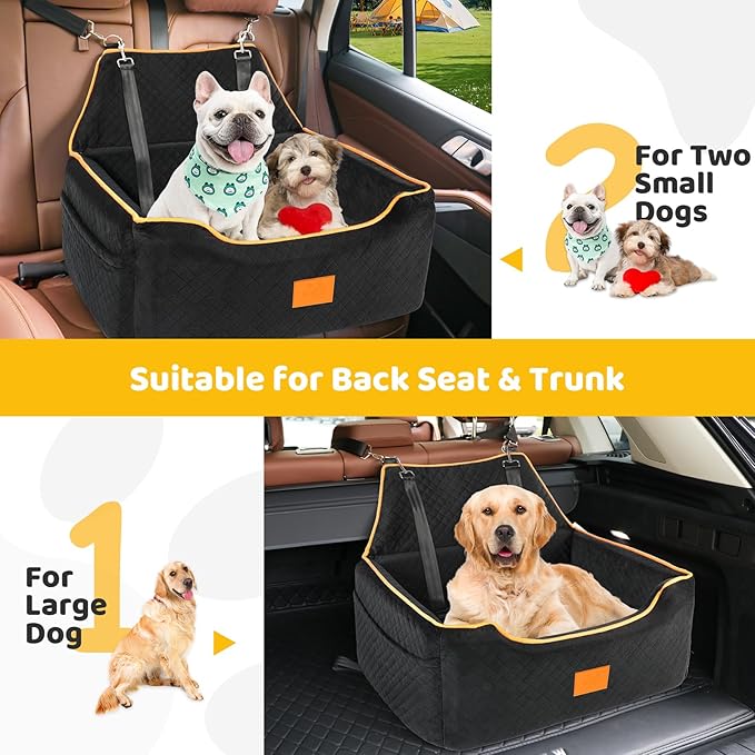 Dog Car Seat for Large/Medium Dog, Booster Seat for Dogs Under 55Lbs or 2 Small, Detachable and Washable Travel Pet Seat with Thick Cushion and Storage Pockets (Black)-PawvioPets