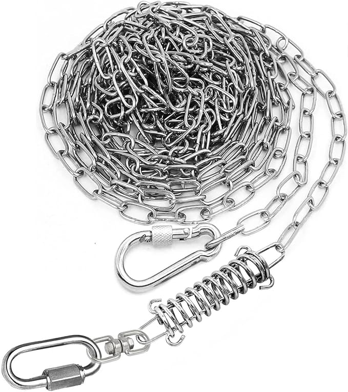 25ft Heavy Duty Chew Proof Dog Tie Out Chain Leash with Shock Absorbing Spring&Lockable Hooks-Up to 200Lbs,Use for Yard,Garden,Camping or Travel-PawvioPets