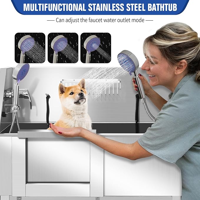 Electric Dog Bathing Station for Large Dogs, Height Adjustable Stainless Steel Dog Pet Washing Station, Professional Dog Grooming Tub with Electric Lift, Pet Wash Bath Station-PawvioPets