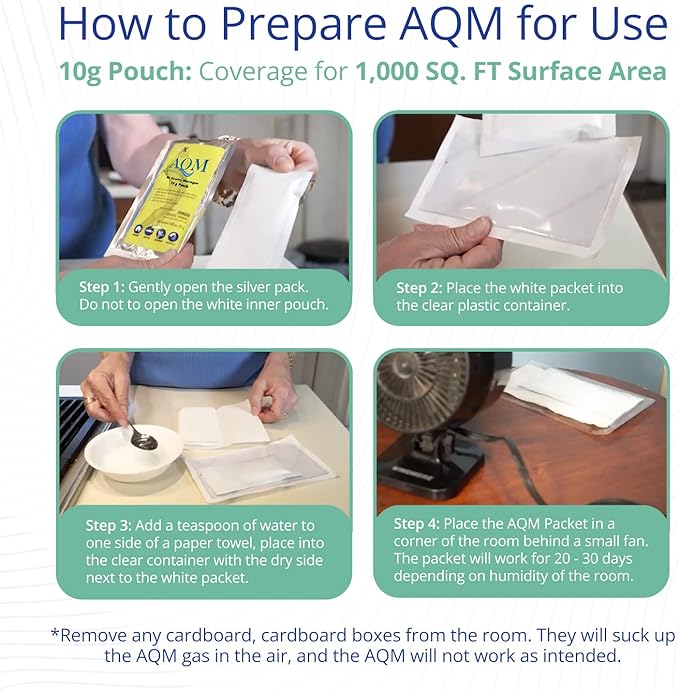 AQM by OdorXit, Air Quality Manager Chlorine Dioxide Odor Removal Packet, Dog Odor Eliminators for Home, Wet Dog Smell & Car Deodorizer, Strong Smell Neutralizer, 10g-PawvioPets