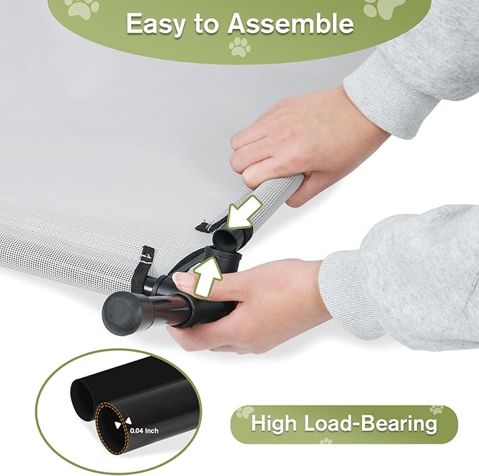 Elevated Dog Bed 42 Inch - Breathable Raised Pet Bed for Large Dogs, Waterproof Dog Cot Bed Easy to Assemble, Durable Portable Pet Cot with Non-Slip Feet, Grey-PawvioPets