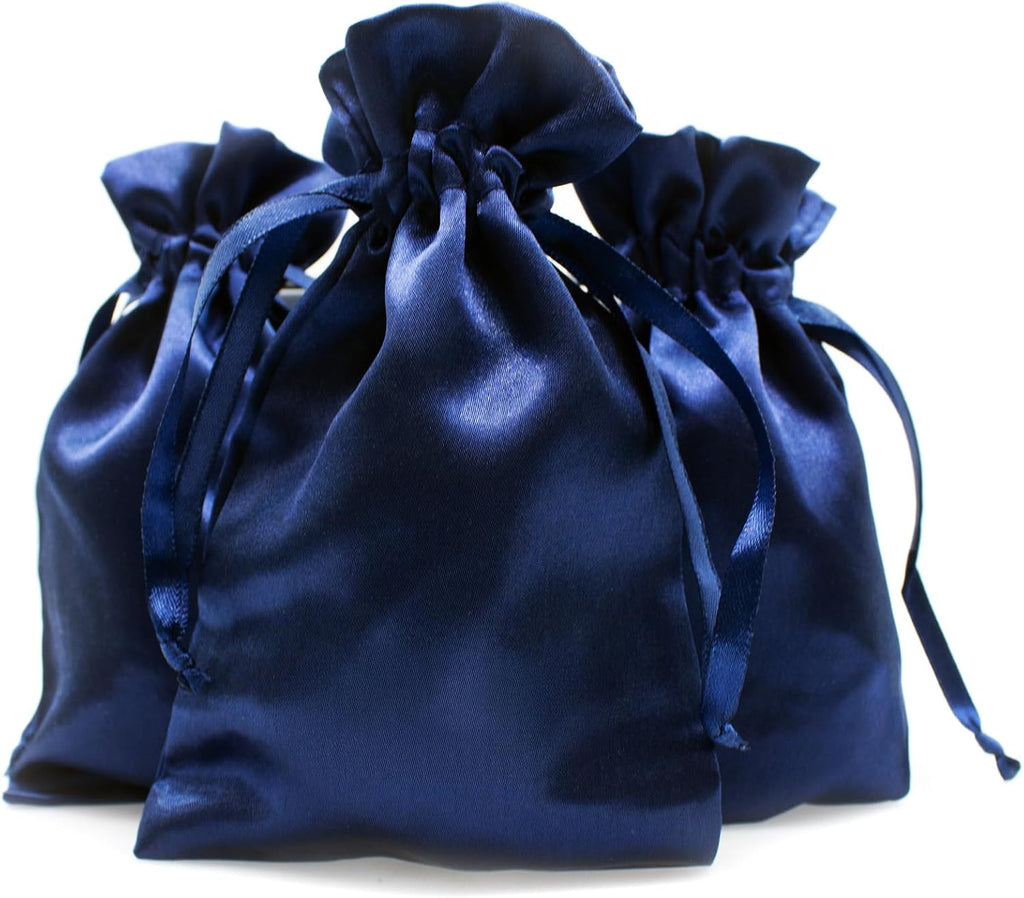 Knitial 6" x 9" Navy Blue Satin Gift Bags, Jewelry, Wedding Favor Drawstring Bags Baby Shower Christmas 50 Count