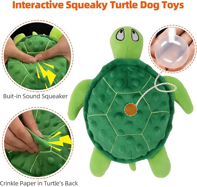 Adpartner Squeaky Toys for Dogs, 2 Pack Turtle Dog Toy Plush Crinkle Dog Toys to Keep Them Busy, Interactive Squeak Stuffed Pet Chew Toys for Small to Medium Dogs Teething Training Reduce Boredom-PawvioPets