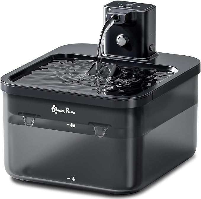DownyPaws Cat Water Fountain Cordless, 84oz/2.5L Fursink Wireless Pet Water Fountains for Cats Indoor, Battery Operated Cat Drinking Fountain with Motion Sensor, Ultra Quiet Pump, BPA-Free, Black-PawvioPets
