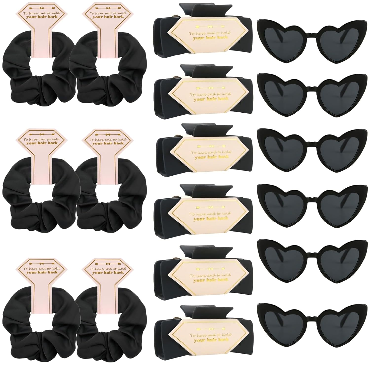 Bridesmaid Scrunchies Proposal Gifts Bachelorette Hair Claws Clips Girls heart sunglasses for Wedding Party Favors (18pcs dark black)