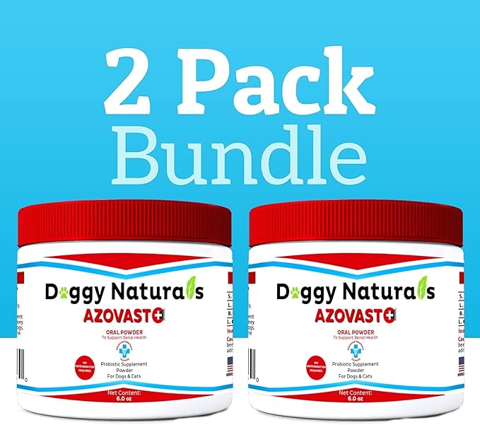 Azovast Plus Kidney Health Supplement for Dogs & Cats, Oral Powder (12 Oz) - (240 Doses/ 2 Jar) NO Refrigeration Required - Help Support Kidney Function & Manage Renal Toxins(U.S.A)(12 Oz (2 Pack))-PawvioPets