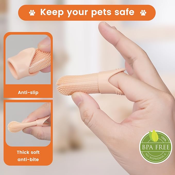 Duckart 6 Pack Dog Toothbrush, 360° Cleaning Finger Brush for Dogs Teeth, Food Grade Silicone Pet Toothbrush Fits Most Fingers-PawvioPets