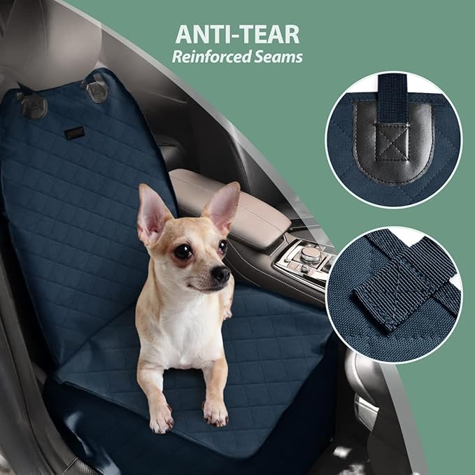 Dog Car Front Seat Cover with Side Flaps & Buckle Straps for Pet, 100% Waterproof 600D Oxford Single Seat Protector Heavy Duty Quilted Scratch Proof, Universal Size for SUV Truck, Blue-PawvioPets