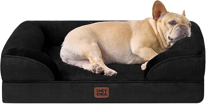 EHEYCIGA Orthopedic Dog Bed for Medium Dogs, Waterproof Memory Foam Medium Dog Beds with Sides, Non-Slip Bottom and Egg-Crate Foam Pet Couch Bed with Washable Removable Cover, Black-PawvioPets