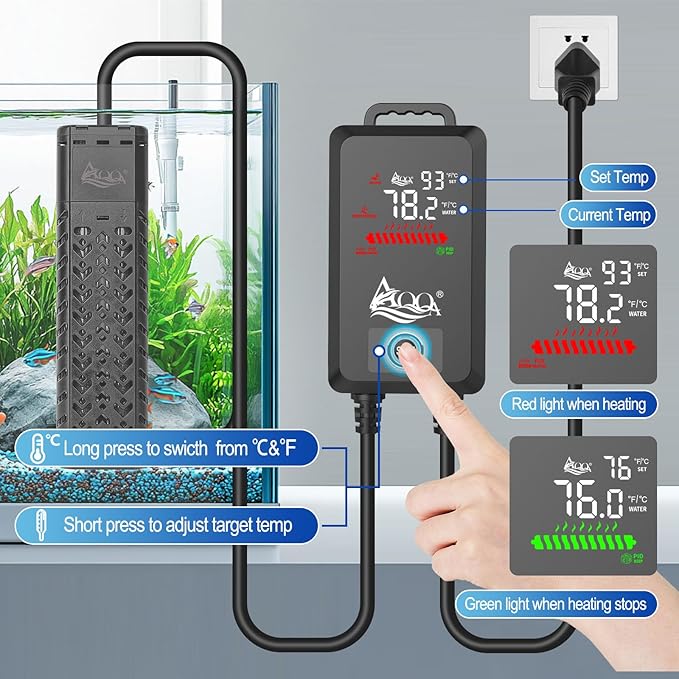 AQQA Aquarium Heater 500W for 55-130 Gallon Fish Tank Heater Quartz Glass Submersible Betta Fish Heater for Aquarium Thermostat Heater with External Digital Controller (AQ136-500W for 55-130Gal)-PawvioPets