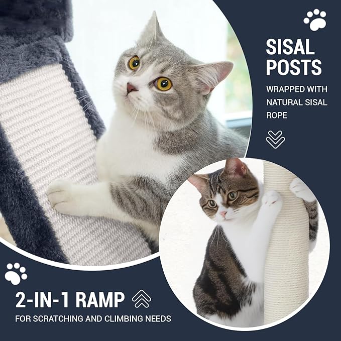 Allewie 68 Inches Cat Tree/House and Towers for Big Feline/Scratching Post/Multi-Level Large Kitty Climbing Tree with Condo/Smokey Grey-PawvioPets