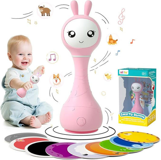 alilo Smarty Bunny Baby Rattle Musical Light Up Toys, Infants Newborns Baby Toys 0-3-6-12-18-24 Months,1 Year Old Boy Girl Gifts, 4 Music Modes and Color Recognition Function with 9 Color Card-PawvioPets