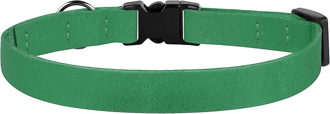 Breakaway Cat Collar Leather with Removable Bell - 13 Colors Available - Soft Adjustable Girl Boy Safety Lightweight Pet Kitten Collars Pink Brown Blue Green Red Orange Black (Green)-PawvioPets