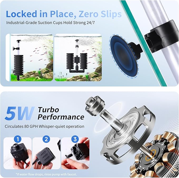 AQQA Aquarium Filter Submersible Internal Power Filter with Multi-Stage Filtration for Freshwater & Saltwater Fish Tanks, Quiet Electric Pump for 10-40 Gallon (110V/60Hz)-PawvioPets