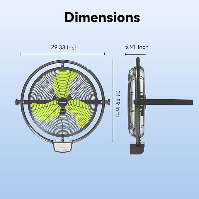 20 Inch Wall Metal Fan Pro Series Remote Control, High Velocity Wall Mount Fans for Commercial, Residential, Warehouse, Covered Patio, Shop, Garage, Barn 3 Speed 5200 CFM UL Safety Listed-PawvioPets