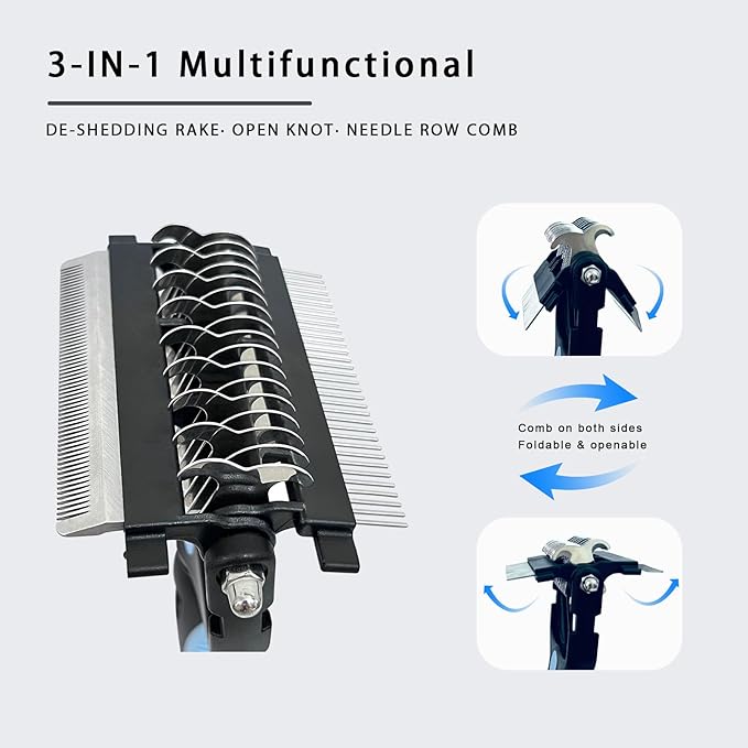 3-in-1 Pet Grooming Brush for Dogs & Cats – Double Sided Deshedding Tool with Stainless Steel Teeth, Detangler Comb & Undercoat Rake | Ergonomic Handle for Matted Fur Removal, Safe for Long/Short Hair-PawvioPets