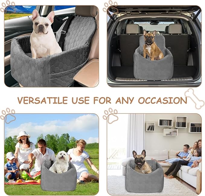 Dog Car Seat for Small/Medium Dogs - Dog Booster Seat with Safety Straps & Non-Slip Base, Travel Pet Car Seat with Storage Pockets, Washable & Removable, Suitable for Dogs Under 35 lbs (Gray)-PawvioPets