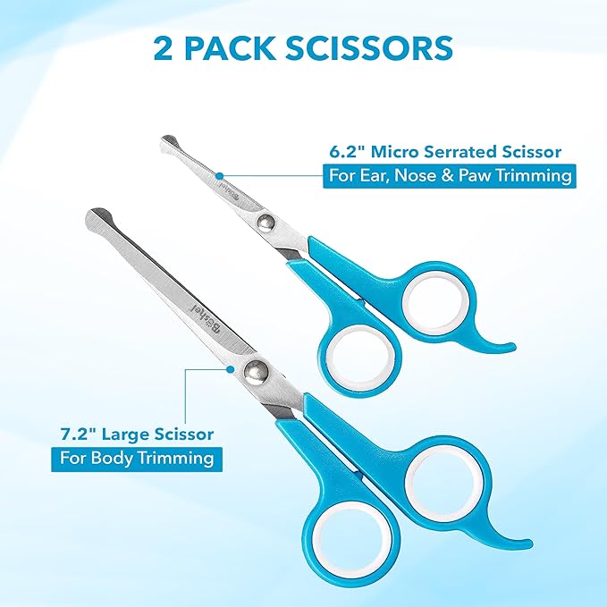 BOSHEL Dog Grooming Scissors for Dogs at Home (2 Pc) - Razor Sharp Stainless Steel Dog Scissors for Grooming - Professional Pet Scissor Set for Dogs & Cats - Best Pet Shears with Rounded Safety Tips-PawvioPets