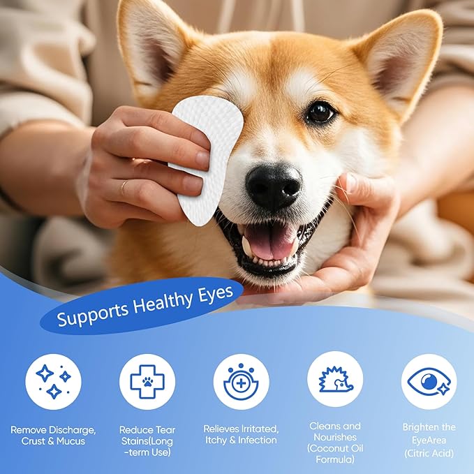 Eye Wipes for Dogs & Cats - Tear Stain Remover for Dogs - Dog Eye Cleaner, Eye Debris, Discharge, Mucus Secretions - Eye Wipes for Dogs & cat Eye Wipes (3.2 in,300pcs)-PawvioPets