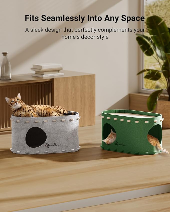 DownyPaws Cat House for Indoor Cats, Cat Bed Cave for Multiple & Large Cats Up to 22 Lbs, Scratch Resistant Peekaboo Cat Caves, Foldable Tunnel Enclosed Bed, PeekaPurr, Marble-PawvioPets