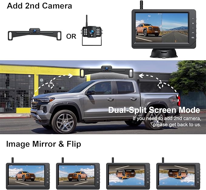 Fookoo HD 1080P 5-inch Wireless Backup Camera, 5" Split Screen Monitor Rear View Licence Plate Camera, DIY Guide Lines Wide Angle IP69 Waterproof Easy to Install for Car Pickup Van SUV - DW5CT-PawvioPets