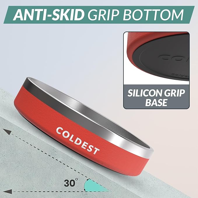 Coldest Dog Bowl - Anti Rust Metal, Non Slip, 3 Layers Insulated Stainless Steel Dog Bowls - Spill Proof & Heavy Duty - Water Bowl for Dogs, Cats & Pets, Dish Washer Safe (21 oz, Red)-PawvioPets