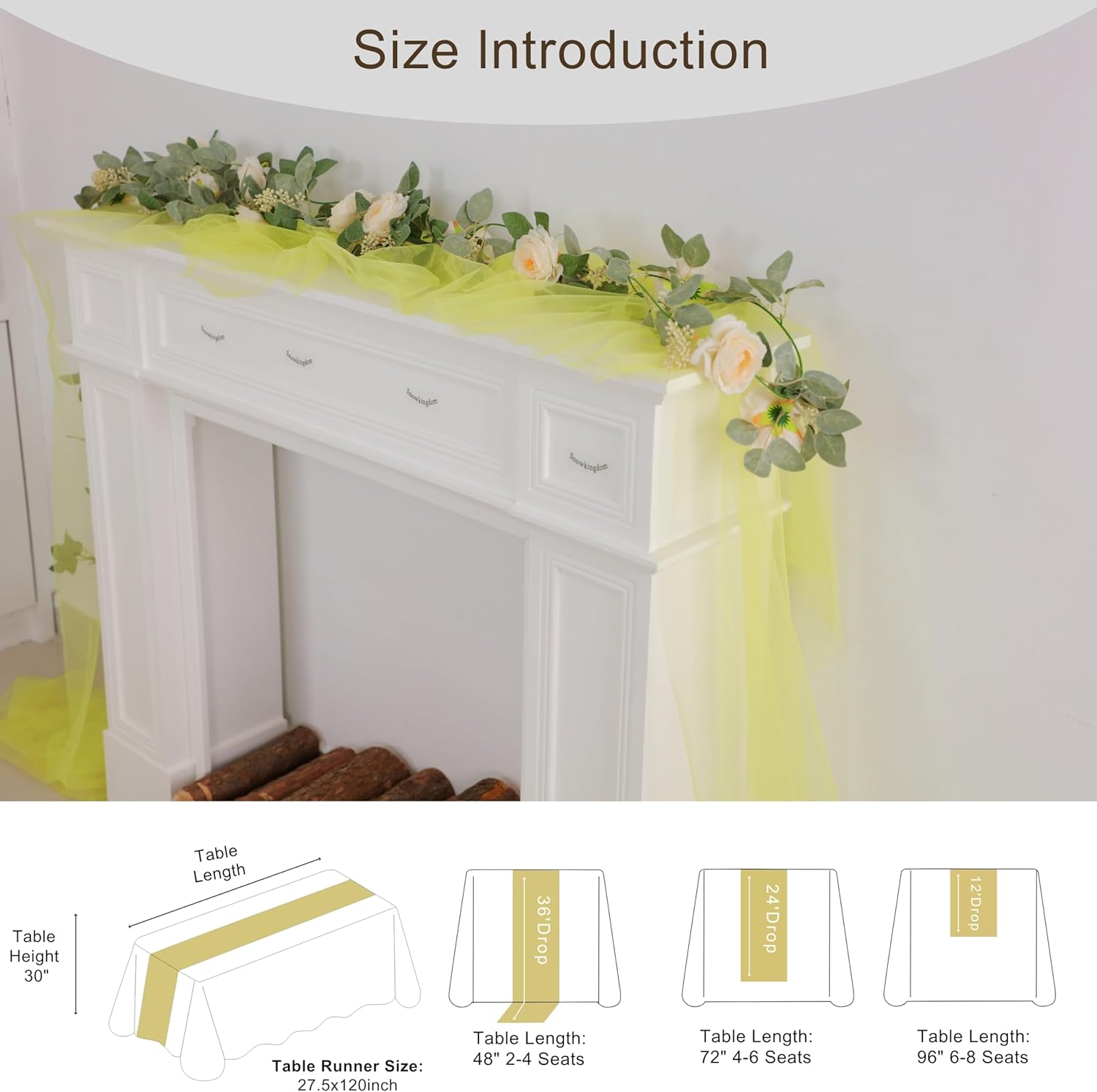 Snowkingdom Fall Yellow Table Runner, 10FT Light Yellow Tulle Gauze Sheer Cheesecloth Thanksgiving Dining Table Decorations, Boho Rustic Tulle Runners for Wedding Baby Shower Party Decor 120 Inch