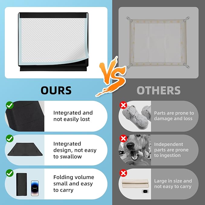 Dog Pee Pad Holder, Oxford Cloth Material, Fit 28"x34" Pad,Puppy Pad Holder, 8 Powerfu Magnetic Clips, Indoor Dog Potty, Black-PawvioPets