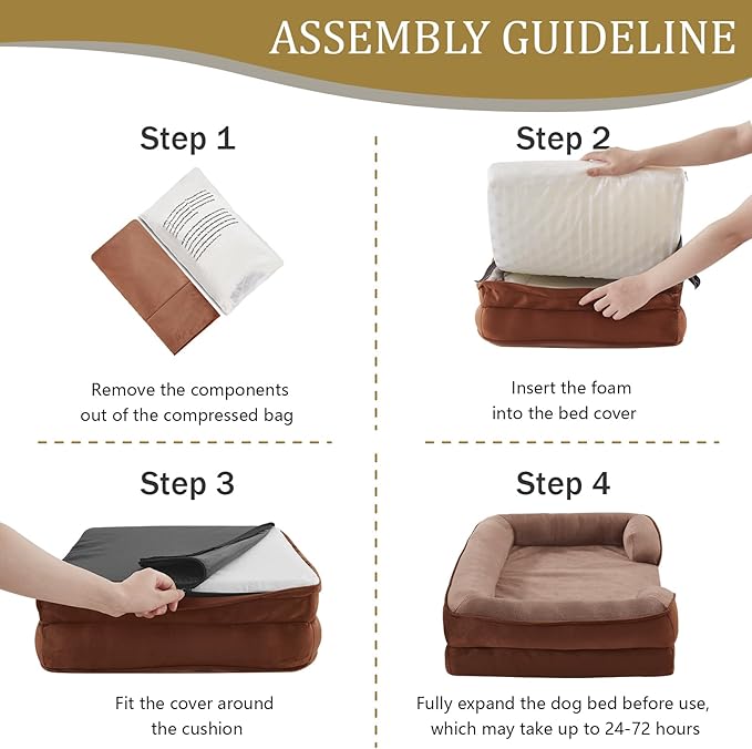 Bedfolks Orthopedic Dog Bed, Waterproof Dog Sofa Bed for Small Dogs & Cats, Egg Foam Pet Couch Bed with Removable Washable Cover and Nonslip Bottom, Brown-PawvioPets