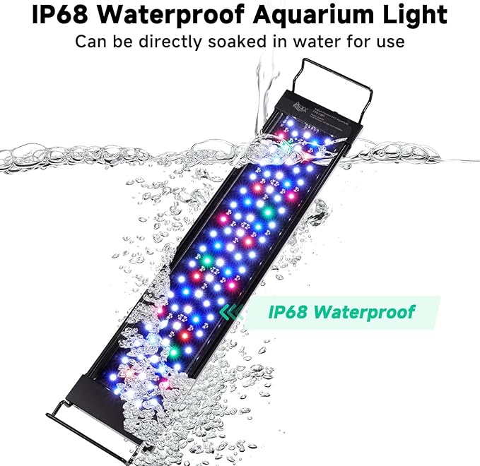AQQA LED Aquarium Light, 24/7 Mode IP68 Waterproof Extendable Bracket Fish Tank Light, DIY Mode Full Spectrum Aquarium Plant Light, Adjustable Timer/Brightness Memory Function for 32-40 Inch Fish Tank-PawvioPets