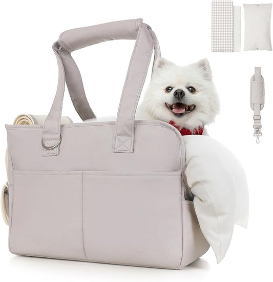 Dog Purse Carrier for Small Dogs, Soft Soft Sided Folding Dog Carriers for Small Dogs Medium Cats Puppies up to 15 Lbs, Washable Breathable Puppy Carrier for Outdoor Travel (Large Gray)-PawvioPets