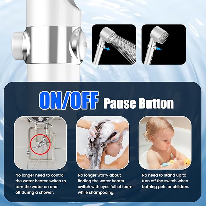 Filtered Shower Head with Handheld, High Pressure 3 Spray Mode Showerhead with 18 Stage Water Softener Filters for Hard Water - Handheld Shower Head-Remove Chlorine-White-PawvioPets