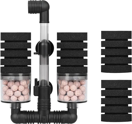 AQUANEAT Aquarium Air Powered Sponge Filter with Ceramic Media Balls, for Betta Fry Shrimp Fish Tank, with 2 Spare Sponges, Small-PawvioPets
