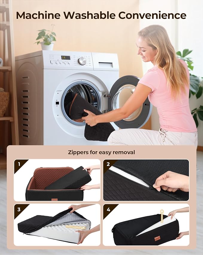 Dog Car Seat for Large Medium Dogs, Pet Car Seat Under 55 lbs or 2 Puppies, Removable Washable Pets Travel Booster Bed for Automotive Backseat with Comfy Thick Cushion, 2 Safety Leashes(Black/Brown)-PawvioPets