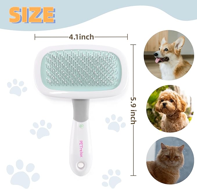 360°Rotating Dog and Cat Brush with Coated Tips and Soft Pins in 2 Length Gentle Slicker Brush for Small Dogs Puppies Yorkies Poodles Removes Loose Fur-PawvioPets