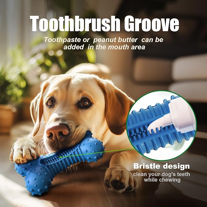 Dog Toys for Aggressive Chewers, Chew Toys for Medium Large Dogs, Durable Natural Rubber Toys with Bacon Flavor, Indestructible Dog Toy,Blue-PawvioPets