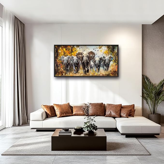 Extra Large Elephant Framed Wall Art for Living Room,Oversized Elephants Wild Animal Pictures Wall Decor,Forest Landscape Canvas Print Painting Modern Artwork Bedroom Office Bathroom 60L" x 30W"-PawvioPets