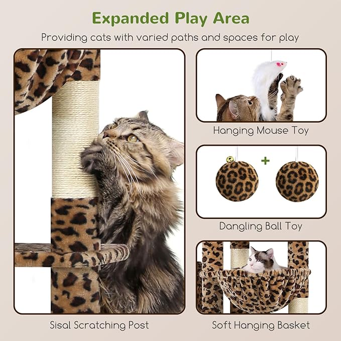 Globlazer Giant Cat Tree, 83 inch Cat Tree for Indoor Cats Large Adult, XXL Cat Tower with 9 Scratching Posts for 20lb+ Heavy Duty Large Adult Cats, F83, Leopard Print-PawvioPets