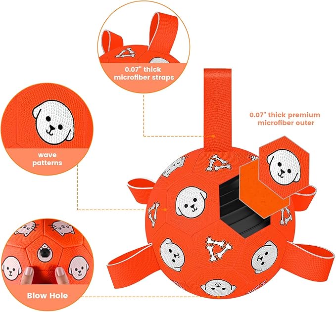 Dog Toys Soccer Ball with Straps, Durable Dog Balls, Interactive Dog Toys for Tug of War, Floating Water Puppy Toys for Indoor/Outdoor – Fun Dog Birthday Gift for Small Medium Dogs, 6 Inch-PawvioPets