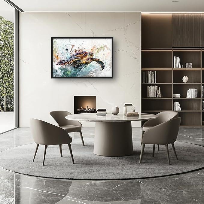 Extra Large Framed Sea Turtle Wall Art,Oversized Abstract Colorful Sea Nautical Wall Decor Pictures for Living Room,Canvas Print Painting Modern Artwork Bedroom Office Bathroom Home Decor 36L x24W-PawvioPets