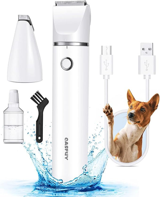 Casfuy Cordless Dog Paw Trimmer - Low Noise Small Dog Clippers with Double Blades USB Rechargeable Grooming Clipper for Dogs Cats and Small Pets for Trimming Hair Around Paws, Eyes, Ears, Face, Rump-PawvioPets