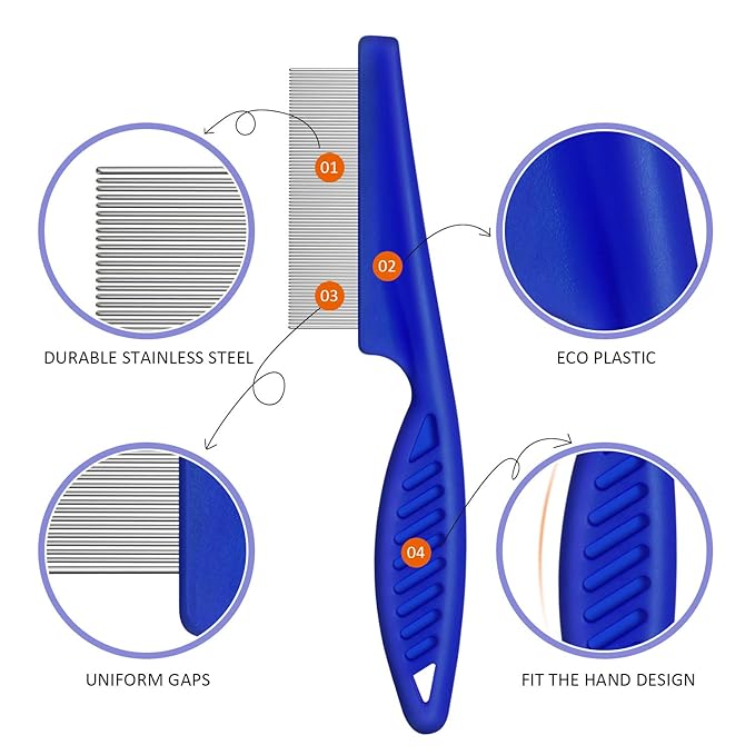 6 Pieces Pet Lice Combs Dog Grooming Flea Cat Tear Stain Comb for Removal Dandruff, Hair Stain, Nit(Pink, Light Blue, Dark Blue, Yellow)-PawvioPets