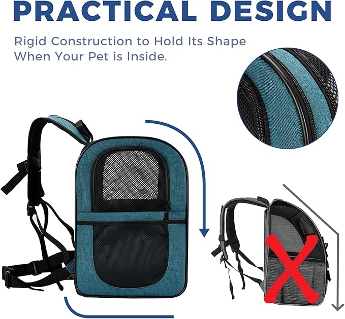 Apollo Walker Dog & Cat Carrier Backpack for 4-15lb Pets - Ventilated Safe Design with Padded Back Support, Breathable Mesh Pet Backpack for Hiking, Travel, Outdoor (Teal)-PawvioPets
