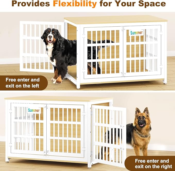 EasyCom Heavy Duty Dog Kennel Indoor with Name Tag, XXL Dog Crate Furniture for Large Dogs, Double-Doors Sturdy Dog Cage for Anxiety Dog, Decorate House as TV Stand, End Table, Bedside Table-PawvioPets