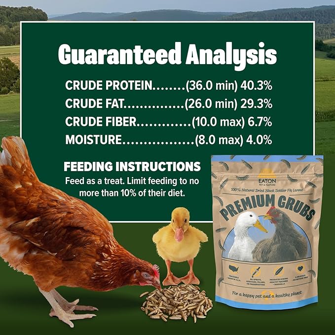 Eaton Pet and Pasture Premium Grubs, USA Grown Dried Black Soldier Fly Larvae, High Calcium Treat for Chickens, Ducks, Wild Birds (5 LB)-PawvioPets