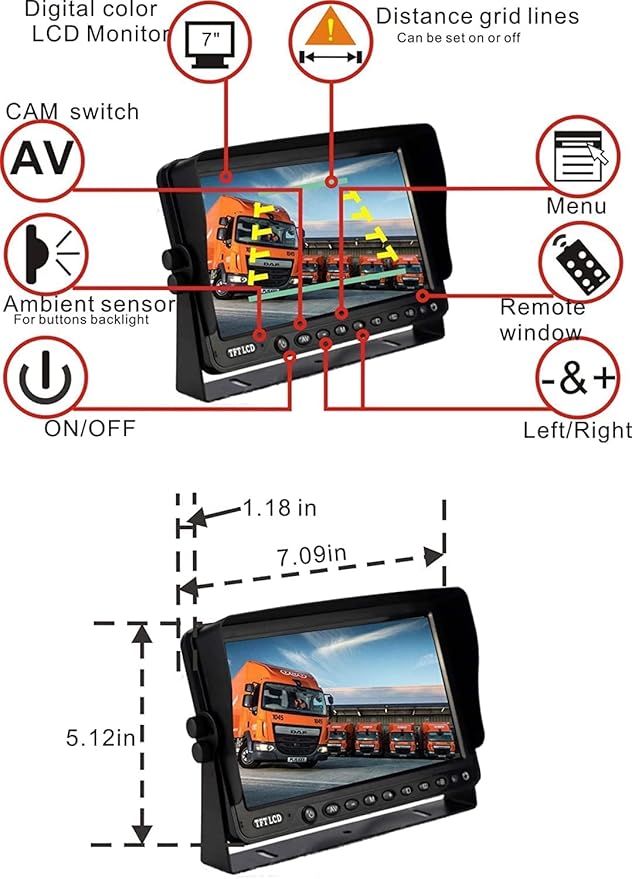 AHD 1080P 7" Reverse Rear View Backup Dual Camera System, Two Cameras with Night Vision Waterproof IP69K Vibration-Proof 10G for Truck/Trailer/RV/Bulldozer/Crop Sprayer/Agricultural Equipment-PawvioPets