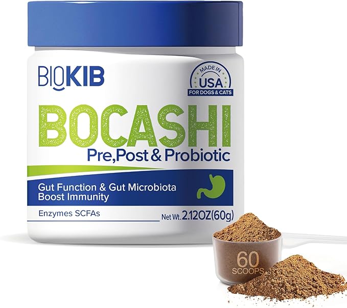 BOCASHI Probiotics for Dogs & Cats, Pet Fermented Nutritional Powder - for Digestive Health, Gut Support, Diarrhea & Constipation, Immune Booster - Natural, Made in USA - 60 Scoops-PawvioPets